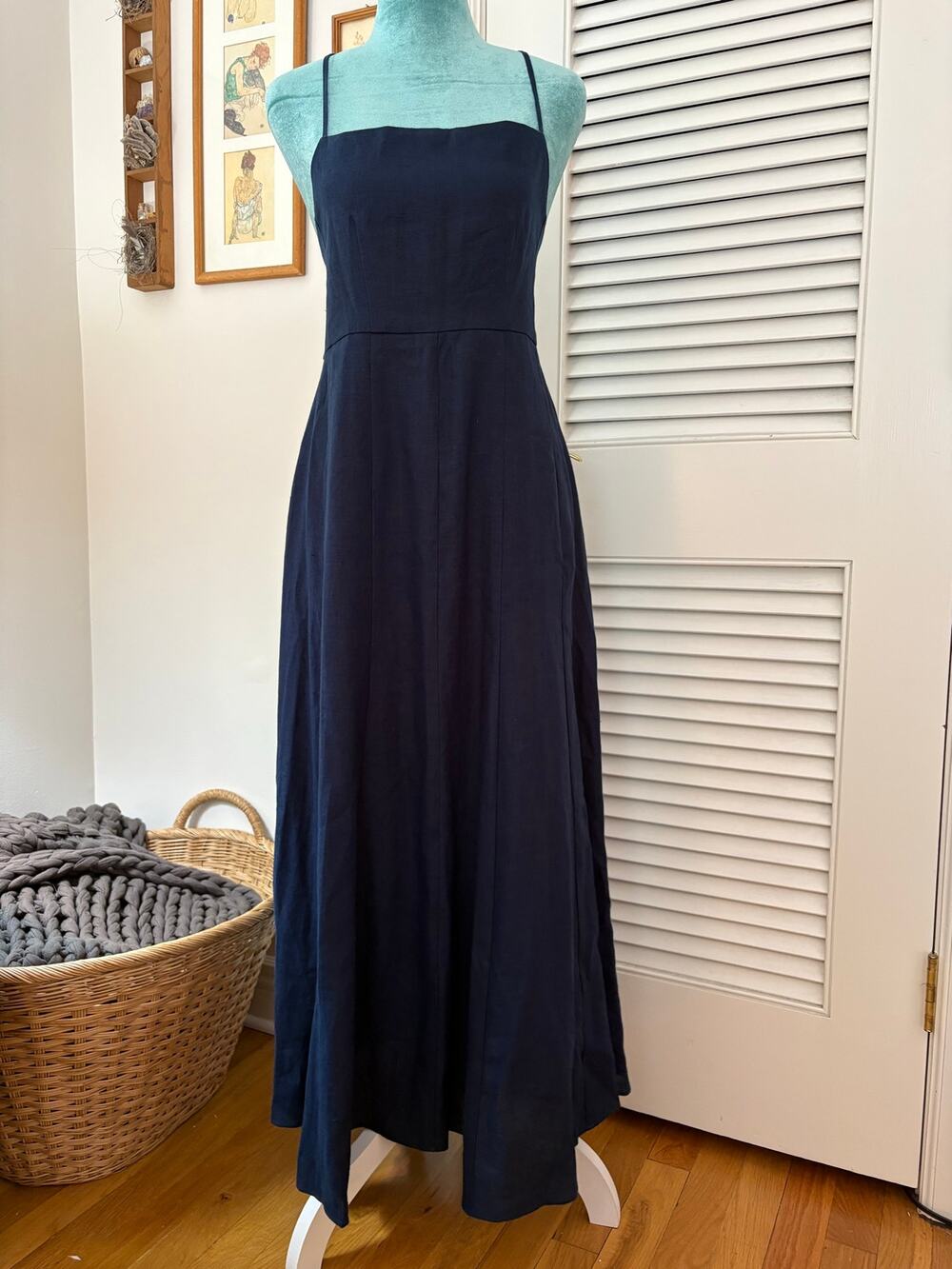 Mara Hoffman Navy Hemp Open Back Lace Up Maxi Dress Sustainable Quiet Luxury